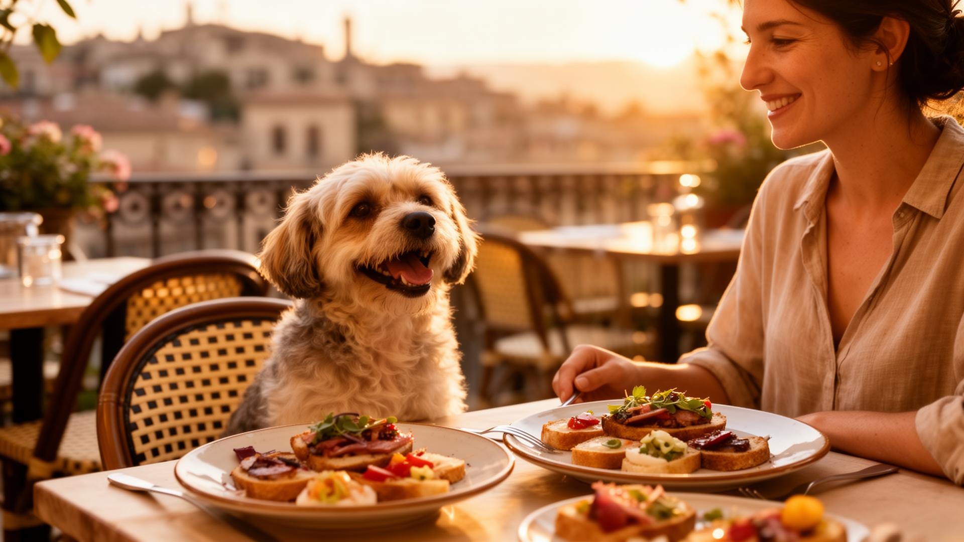 Perro feliz en una terraza de Barcelona
